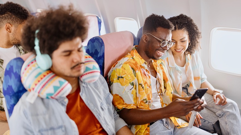 Passengers flying on a plane